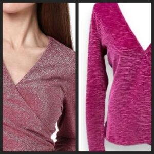 NEW! ACOS&A Textured Splice Wrap Like V-neck Blouse Top Medium.